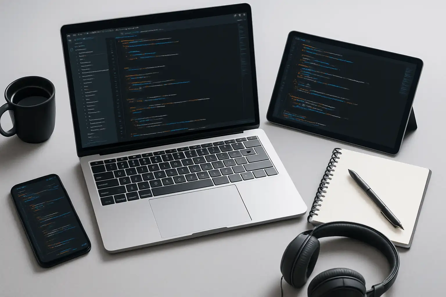 Modernes responsives Webdesign auf verschiedenen Geräten – Desktop, Tablet und Smartphone